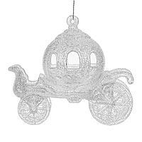 Ornament Brad Crăciun, Model Caleasca, Glitter Irizat, Alb, 11x6x11cm