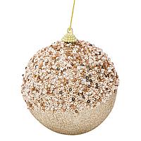 Glob Crăciun, Spumă, Paiete, Mărgele, Glitter, Bej, Diametru 9cm