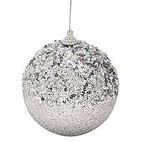 Ornament Brad Crăciun, Glob, Spumă, Argintiu, Paiete, Glitter, 9cm