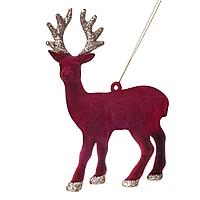 Ornament Brad Crăciun, Cerb, Catifelat, Bordo, Glitter, 13 cm
