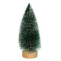 Decor Crăciun, Brad Artificial, Bază Lemn, Ramuri Glitter, Verde, 17cm