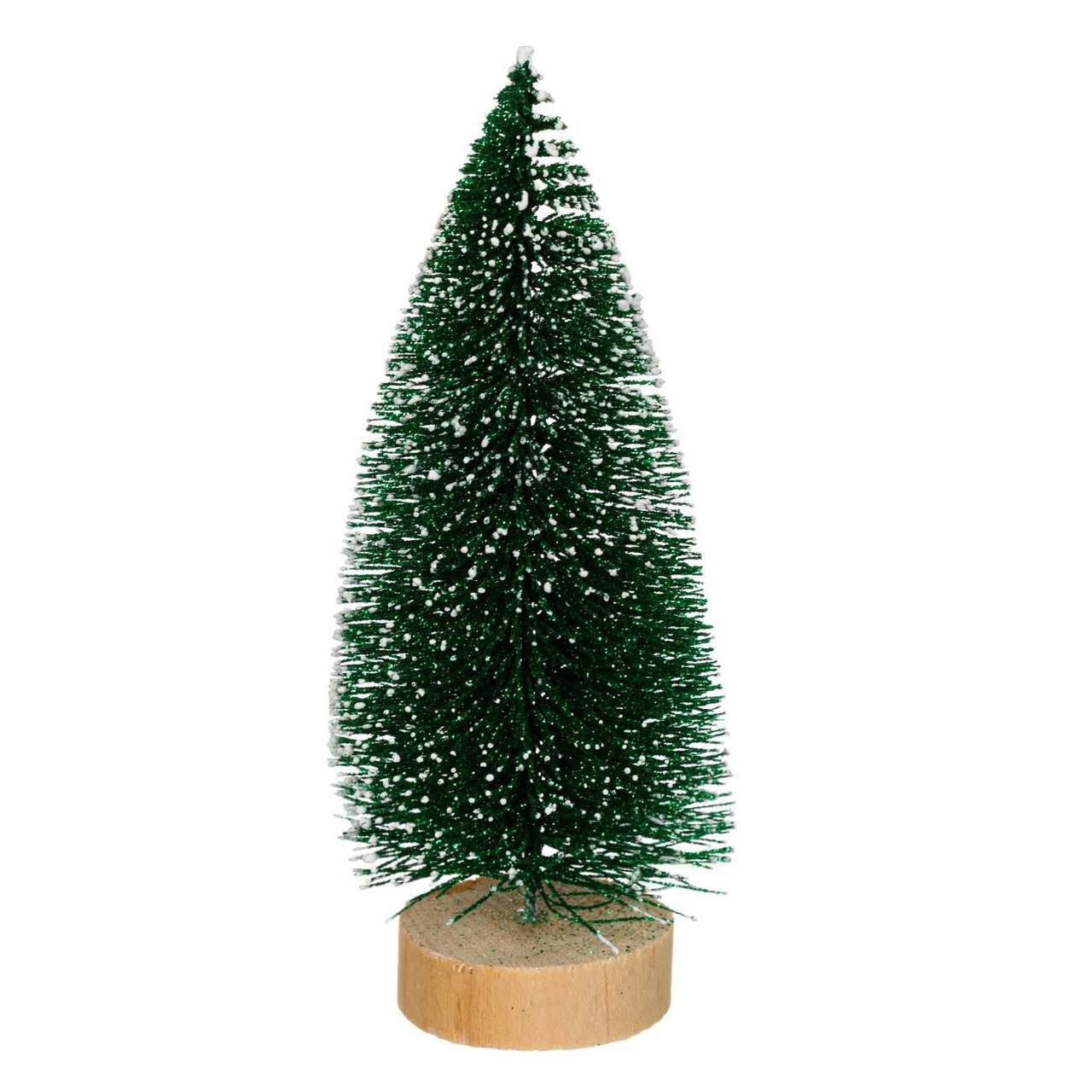 Decor Crăciun, Brad Artificial, Bază Lemn, Ramuri Glitter, Verde, 17cm - foto 1 - id-p104700638