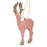 Ornament Crăciun, Cerb, 13 cm, Roz, Catifea, Glitter Bej