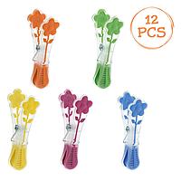 Set Cârlige Rufe, Softgrip, Multicolor, 12 Bucăți, Model Flori, Plastic Transparent