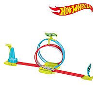 Pistă Curse Hot Wheels Neon Speeders, Laser Stunt Slamway, Buclă Dublă, Multicolor, cu Mașină 1:64