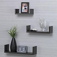 Set Rafturi de Perete, Model 3 Bucăți, Sistem Montare Ascuns, MDF, Dimensiuni Diverse, Culoare Maro Închis