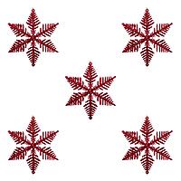 Set Ornamente Brad Crăciun, Fulgi, 10 cm, 5 Bucăți, Culoare Roșu, Glitter, Plastic