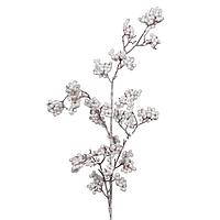 Ramura Decorativă Crăciun, Model cu Bile Mici Glitter, Culoare Alb, Lungime 76cm