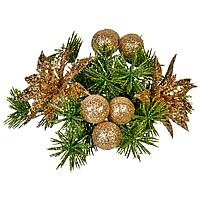 Inel Decorativ Crăciun, Model Crăciunițe Aurii și Bile Aurii, Diametru 15cm