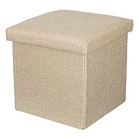 Taburet cu Spațiu de Depozitare, Pliabil, Material MDF și Poliester, Dimensiuni 30x30x30cm, Culoare Bej