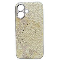 Husa G-Tech Wild compatibila cu Apple iPhone 16 PLUS, TPU si silicon, Model imitatie de piele de sarpe, Auriu/Argintiu
