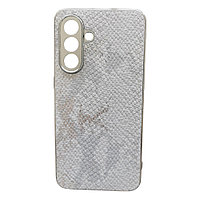 Husa G-Tech Wild compatibila cu Samsung Galaxy S24 FE, TPU si silicon, Model imitatie de piele de sarpe, Argintiu