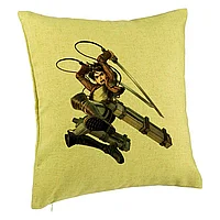 Perna Decorativa cu Attack on Titan Eren Yeager, 40x40 cm, Verde, Husa Detasabila, Burduf