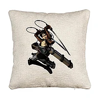 Perna Decorativa Canapea cu Attack on Titan Eren Yeager, 40x40 cm, Cu fermoar