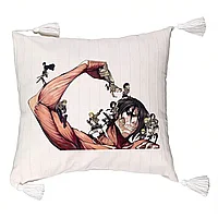 Perna Decorativa cu Franjuri cu Attack on Titan Giant, 45x45 cm, Ecru, Cu fermoar