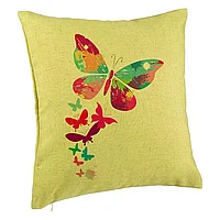 Perna Decorativa, Model Fluture Colorful, 40x40 cm, Verde, Husa Detasabila, Burduf