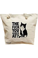 Geanta de Plaja Canvas Tote pentru femei, model What are you looking at?, 40x51 cm, Bej, BEKZ®