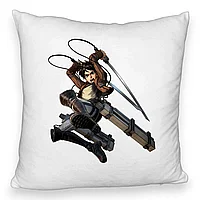 Perna Decorativa Fluffy cu Attack on Titan Eren Yeager, 40x40 cm, Alba, Husa Detasabila, Burduf