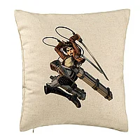 Perna Decorativa cu Attack on Titan Eren Yeager, 40x40 cm, Bej, Husa Detasabila, Burduf