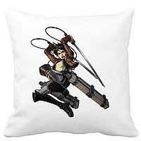 Perna Decorativa cu Attack on Titan Eren Yeager, 40x40 cm, Alba, Mata, Husa Detasabila, Burduf