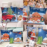 Fete de perini ornamentale, cu model de Craciun 45x45 cm set 4 bucati