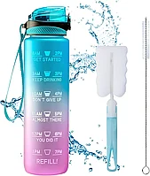 Sticla sport din plastic fara BPA, gradata pentru consum lichide, cu perii de curatare 1L