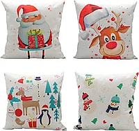 Fete de perini ornamentale, cu model de Mos, ren, oameni zapada 45x45 cm set 4 bucati