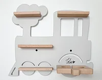 Raft de perete, din lemn, pentru camera copiilor tip Locomotiva