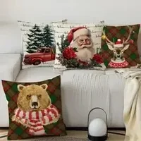Fete de perini ornamentale, cu model de Craciun urs 45x45 cm set 4 bucati