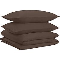 Set lenjerie de pat din satin, 3 piese, 155 x 200 cm / 50 x 80 cm x 2, Maro