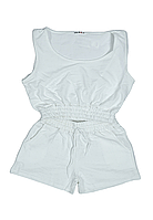 Compleu damă casual set top scurt și pantaloni scurți, culoare alb