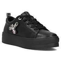 Sneakers dama piele naturala, cu detaliu decorativ, Negru - 38