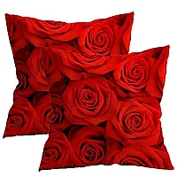 Huse pentru perini ornamentale 45x45 cm, set 2 piese, trandafiri rosii