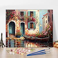 Set pictura in ulei, pe numere, pentru copii si adulti, Barca cu flori 16x20 cm