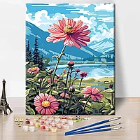 Set pictura in ulei, pe numere, pentru copii si adulti, Flori roz 16x20 cm