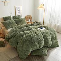 Lenjerie de pat cu fermoar 135x200 plush, verde- set 2 x 135 x 200 2 x 80 x 80 cm