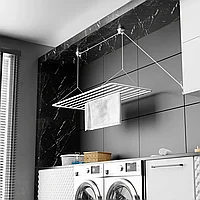 Uscator suspendat din otel alb, pentru rufe sau umerase,100x50 cm, 8M lungime desfasurata