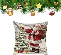 Husa de perina ornamentala 45x45 cm, model Mos Craciun cu brad