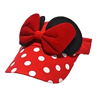 Sapca copii rosie cu buline, funda si urechiuse cu design Minnie Disney 46 -52cm