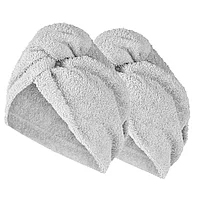 Set 2 bucati Turban, prosop de baie din Bumbac 100% pentru uscarea parului, 25/65 cm, Gri deschis