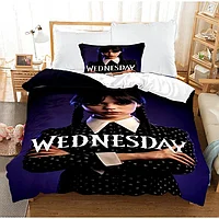 Lenjerie de pat pentru copii si adolescenti Wednesday Addams logo, 2 piese, 140/200 cm