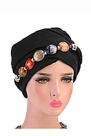 Turban si esarfa de dama cu colier multicolor, din bumbac 100%, 270/90 cm, Negru