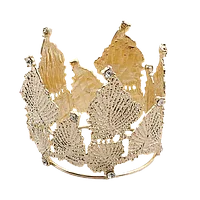 Coronita aurie frunze cu strasuri, VERSAMAG, decoratiune pentru ornat torturi si aranjamente, 9.5x10 cm