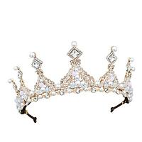 Diadema aurie cu strasuri si perle, VERSAMAG, pentru sarbatorite, mireasa sau regina balului 6x16 cm, Gold
