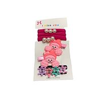 Set 9 Accesorii de Par pentru Fete, elastice, clestisori si agrafe, Fuchsia
