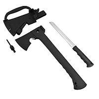 Topor tactic de vanatoare cu amnar, cutit si fluier, 35.5 cm, greutate 1 kg