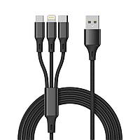 Cablu de Incarcare Rapida 2.1A, 3 in 1 - Compatibil iPhone, Android si Type-C, Constructie Durabila, Conexiune