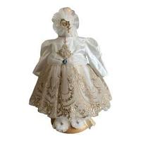 Set rochita printesa brodata, 3 piese, Bumbac satinat, Alb/Crem ,0- 3 luni, 50-62 cm