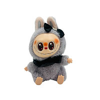 Animalut de plus gri tip Labubu, breloc 12cm Baobao , accesoriu moale si practic pentru chei si genti
