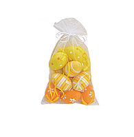 Set 12 bucati, oua de paste decorative in saculet organza, plastic, Galben